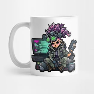 Cartoon Cyber Punk Girl with Futuristic Computer Mug